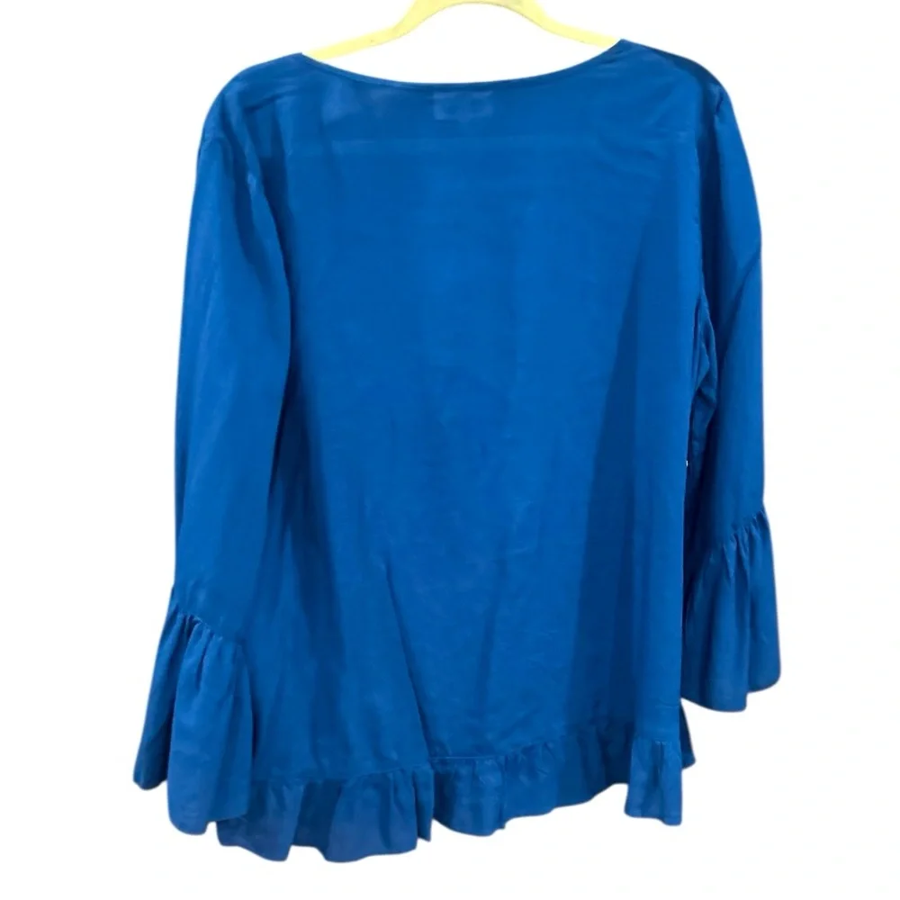 Grand & Greene Navy Blue Embroidered Ruffle Top Size Large